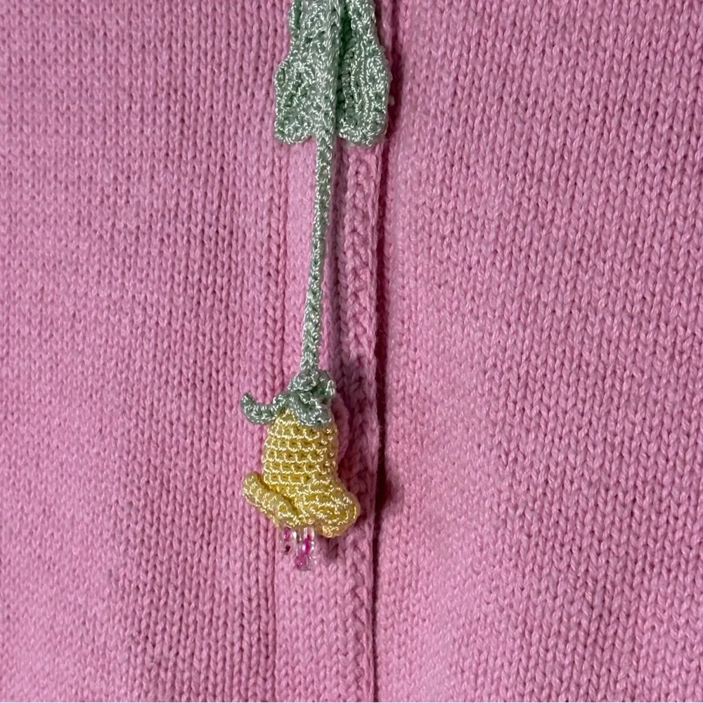 Storybook Knits Women XS Sweater Pink Blossoms Embroidered Spring Easter Buttons